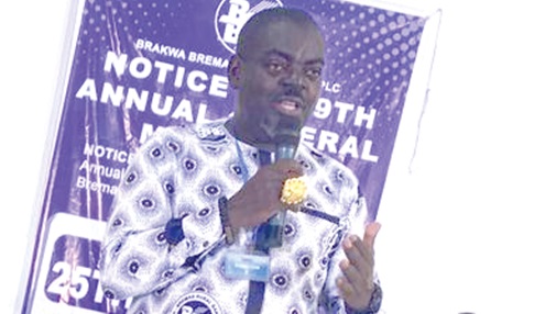 .Nana Barima Fi III, the Board Chairman of the Brakwa Breman Rural Bank, delivering his address at the ceremony.Nana Barima Fi III, the Board Chairman of the Brakwa Breman Rural Bank, delivering his address at the ceremony