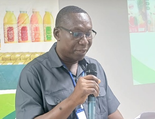 Stephen Awuah (inset), West African Regional Director, Farrelly Mitchell Business Consultants Limited, addressing the participants in the workshop 