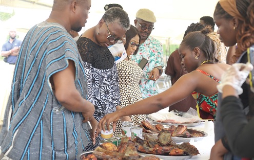 Emelia Arthur, Minister of Fisheries and Aquaculture, interacting with exhibitors during her inspection Emelia Arthur, Minister of Fisheries and Aquaculture, interacting with exhibitors during her inspection