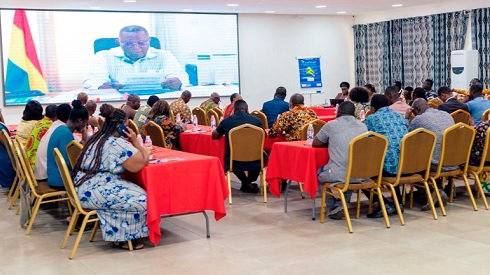 Dr Nii Moi Thompson (on screen), Presidential Advisor on SDGs, delivering his address Dr Nii Moi Thompson (on screen), Presidential Advisor on SDGs, delivering his address