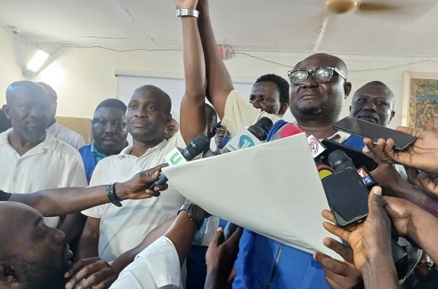Bernard Bediako Baidoo (left) being declared winner of the Akwatia constituency by-election Bernard Bediako Baidoo (left) being declared winner of the Akwatia constituency by-election