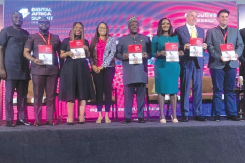 Angela Wamola (4th from left), Head of GSMA Africa, and Samuel Nartey George (5th from left), Minister of Communication, Digital Technology and Innovations, with other dignitaries during the launch of the report Angela Wamola (4th from left), Head of GSMA Africa, and Samuel Nartey George (5th from left), Minister of Communication, Digital Technology and Innovations, with other dignitaries during the launch of the report