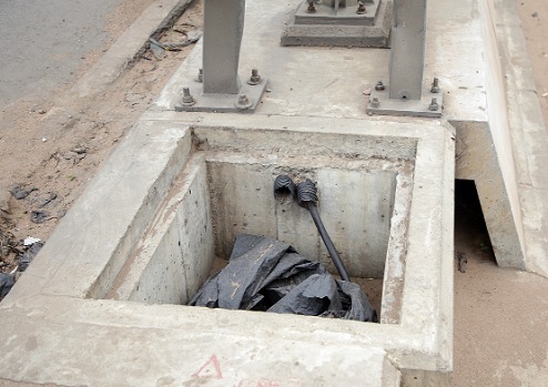 Some of the metal covers on the interchange have been stolen Some of the metal covers on the interchange have been stolen