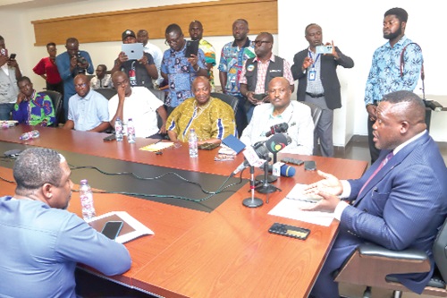 Samuel Nartey George (right), Minister of Communications, Digitalization, and Innovations, addressing the meeting. Picture: ELVIS NII NOI DOWUONA Samuel Nartey George (right), Minister of Communications, Digitalization, and Innovations, addressing the meeting. Picture: ELVIS NII NOI DOWUONA