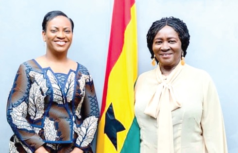 Vice-President Prof. Naana Jane Opoku-Agyemang (right) with CoP Lydia Yaako Donkor, Director-General of the CID of the Ghana Police Service, after their meeting Vice-President Prof. Naana Jane Opoku-Agyemang (right) with CoP Lydia Yaako Donkor, Director-General of the CID of the Ghana Police Service, after their meeting