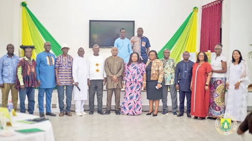 Prof. Lydia Aziato (8th from left), Vice Chancellor of UHAS, and Prof. Frank Edwin (7th from left) with some staff and the retirees