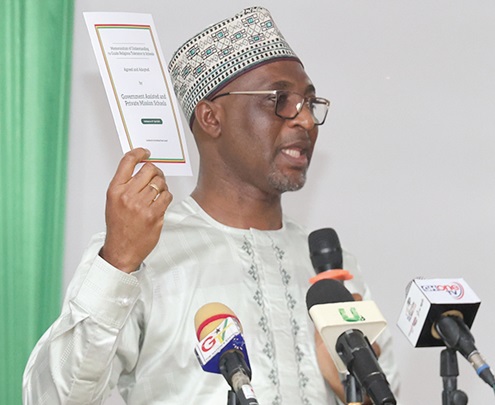 Muntaka Mohammed-Mubarak, Minister for the Interior, launching the document to guide religious tolerance in government-assisted and private mission schools in Accra Muntaka Mohammed-Mubarak, Minister for the Interior, launching the document to guide religious tolerance in government-assisted and private mission schools in Accra