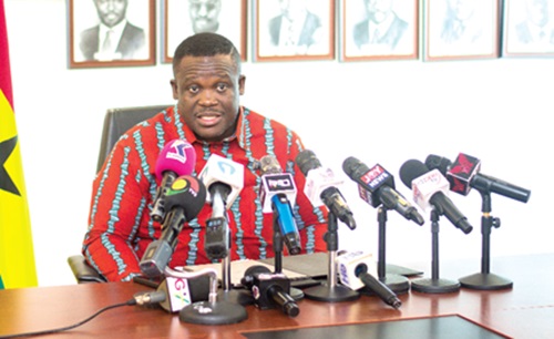 Samuel Nartey George, Minister of Communication, Digital Technology and Innovations, addressing the press conference in Accra Samuel Nartey George, Minister of Communication, Digital Technology and Innovations, addressing the press conference in Accra