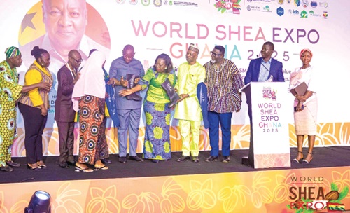 Nana Oye Bampoe Addo (5th from right), Deputy Chief of Staff, presenting the PPE on behalf of the President Nana Oye Bampoe Addo (5th from right), Deputy Chief of Staff, presenting the PPE on behalf of the President