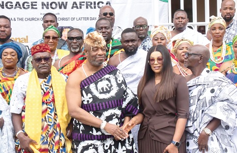 Nii Tackie Teiko Tsuru II (2nd from left), Ga Mantse, in a handshake with Cecilia Amankwah (2nd from right), the African Director and Ghana Country Director of Engage Now Africa Nii Tackie Teiko Tsuru II (2nd from left), Ga Mantse, in a handshake with Cecilia Amankwah (2nd from right), the African Director and Ghana Country Director of Engage Now Africa