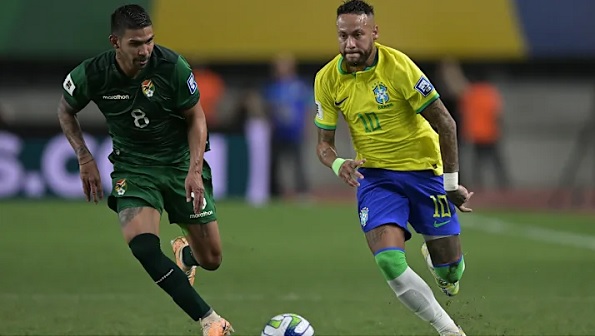 Brazilian star Neymar faced stern competition from the Bolivian defenders Brazilian star Neymar faced stern competition from the Bolivian defenders