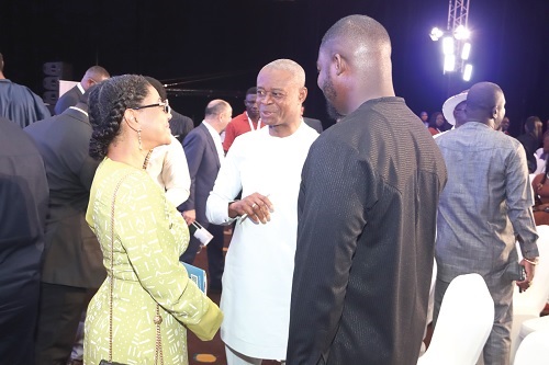Yusif Sulemana (middle), Deputy Minister of Lands and Natural Resources, interacting with Angela List (left), CEO, Nguvu Mining Limited, at the convention. Picture: ELVIS NII NOI DOWUONA Yusif Sulemana (middle), Deputy Minister of Lands and Natural Resources, interacting with Angela List (left), CEO, Nguvu Mining Limited, at the convention. Picture: ELVIS NII NOI DOWUONA