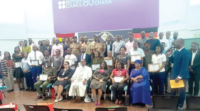 • Rev. Kennedy Okosun (seated 3rd from left), Executive Chairman of KRIF Ghana Ltd, with the award winners after the ceremony