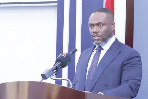 Kenneth Gilbert Adjei (right), Minister of Works, Housing and Water Resources, addressing participants in the launch of the World Rivers Day 2025. Picture: EDNA SALVO KOTEY 