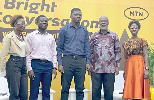 Prof. Franklyn Acheampong Manu (2nd from right), Board Chairman of MTN Foundation, and some beneficiaries Prof. Franklyn Acheampong Manu (2nd from right), Board Chairman of MTN Foundation, and some beneficiaries