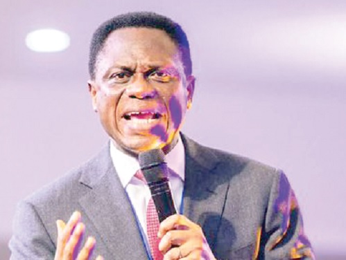 Apostle Eric Nyamekye (inset) addressing the All Ministers' Conference at the Pentecost Convention Centre in Gomoa Fetteh Apostle Eric Nyamekye (inset) addressing the All Ministers' Conference at the Pentecost Convention Centre in Gomoa Fetteh