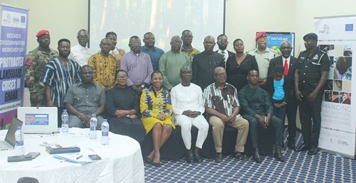 Theodora Williams Anti (seated 3rd from left), Executive Director, Foundation for Security Development in Africa, with Prof. Kwame Gyan (seated 3rd from right), Senior Lecturer, UG School of Law; Dr Ndubuisi Christuan Ani (seated right), Project Coordinator, ISS ENACT Project, some security officials and other participants. Picture: ERNEST KODZI Theodora Williams Anti (seated 3rd from left), Executive Director, Foundation for Security Development in Africa, with Prof. Kwame Gyan (seated 3rd from right), Senior Lecturer, UG School of Law; Dr Ndubuisi Christuan Ani (seated right), Project Coordinator, ISS ENACT Project, some security officials and other participants. Picture: ERNEST KODZI