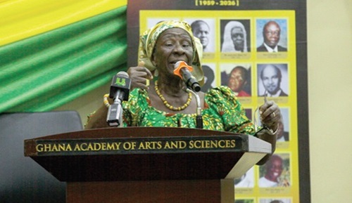 Prof. Gladys Amponsah (inset), Professor of Anaesthesiology, addressing the audience at the event Picture: CALEB VANDERPUYE Prof. Gladys Amponsah (inset), Professor of Anaesthesiology, addressing the audience at the event Picture: CALEB VANDERPUYE