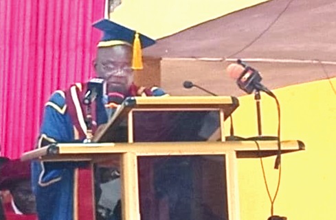 Prof. Kwesi Nkum Wilson (left), Principal of Komenda College of Education, addressing the congregation