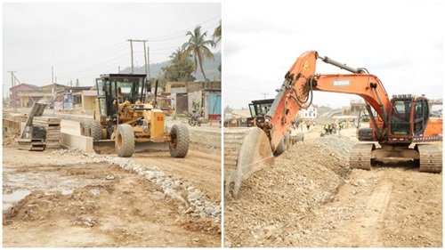 Contractors fixing the Accra-Nsawam road Pictures: CALEB VANDERPUYE Contractors fixing the Accra-Nsawam road Pictures: CALEB VANDERPUYE