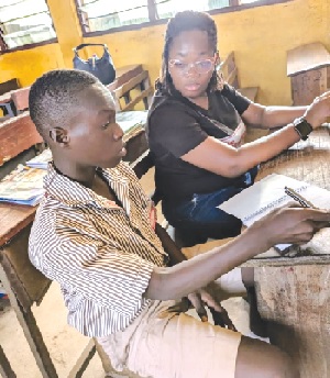 Our reporter, Efia Akese interacting with Kennedy Mensah Dogbe, a beneficiary of the ‘Camp Dream.Speak.Live’ Our reporter, Efia Akese interacting with Kennedy Mensah Dogbe, a beneficiary of the ‘Camp Dream.Speak.Live’
