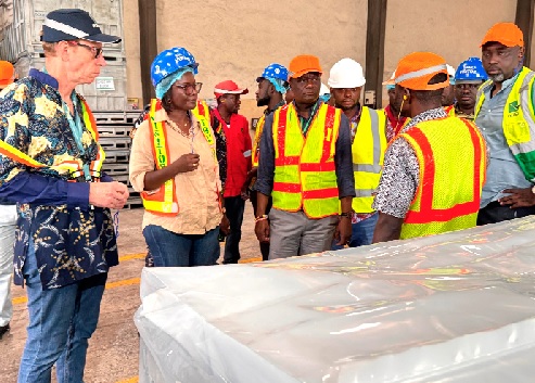 Joseph Nelson (3rd from left), Western Regional Minister, being briefed about GREL’s operations. With them include Thierry Cauchy, the company’s Managing Director Joseph Nelson (3rd from left), Western Regional Minister, being briefed about GREL’s operations. With them include Thierry Cauchy, the company’s Managing Director