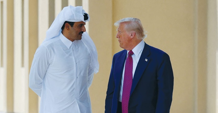 US PRESIDENT Donald Trump talks with Qatari Emir Tamim bin Hamad Al Thani in Doha in May. (photo credit: BRIAN SNYDER/REUTERS) US PRESIDENT Donald Trump talks with Qatari Emir Tamim bin Hamad Al Thani in Doha in May. (photo credit: BRIAN SNYDER/REUTERS)