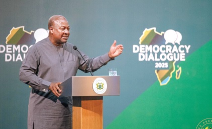 President John Mahama speaking at the Democracy Dialogue in Accra yesterday