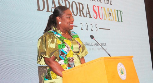 Nana Oye Bampoe Addo, Deputy Chief of Staff in Charge of Administration, addressing the gathering at the launch of the Diaspora Summit 2025 Nana Oye Bampoe Addo, Deputy Chief of Staff in Charge of Administration, addressing the gathering at the launch of the Diaspora Summit 2025