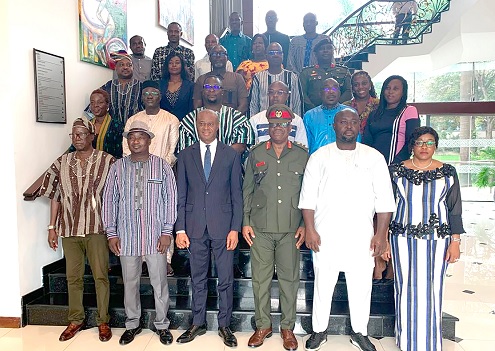 Yusif Sulemana (3rd from left), the Deputy Minister of Lands and Natural Resources; Nacoula Sanou Massadalo Yvette (right), the Governor of the Nazinon Region in Burkina Faso; Brigadier General Anthony Ntem (3rd from right), the Commissioner General of the GhBC, and other participants