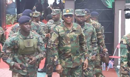 Rear Admiral Godwin Bessing (arrowed), Chief of Naval Staff, leading a delegation from the Ghana Armed Forces to mourn with the Asantehene. Pictures: EMMANUEL BAAH