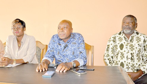 Francis Aba (middle), Ho GPRTU Branch 8, flanked by other executives of the branch, addressing the press. Francis Aba (middle), Ho GPRTU Branch 8, flanked by other executives of the branch, addressing the press.