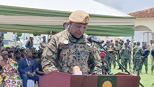 Brigadier General Richard Kainyi Mensah (inset), Commander, Army Special Operations Brigade, addressing the new graduates Brigadier General Richard Kainyi Mensah (inset), Commander, Army Special Operations Brigade, addressing the new graduates
