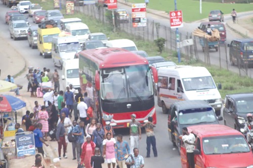  Vehiicular traffic within the city  and on some outskirts of Kumasi signalling return to activities