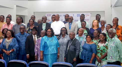 Prof. Henrietta Mensa-Bonsu (5th from left), Supreme Court Judge, with Prof. Benhart Yemo Quarshie (right), former Rector, Akrofi Christaller Institute; Very Rev. Dr John Kwesi Addo Jnr (2nd from left), General Secretary, Bible Society of Ghana, and some dignitaries after the anniversary lecture. Picture: ELVIS NII NOI DOWUONA Prof. Henrietta Mensa-Bonsu (5th from left), Supreme Court Judge, with Prof. Benhart Yemo Quarshie (right), former Rector, Akrofi Christaller Institute; Very Rev. Dr John Kwesi Addo Jnr (2nd from left), General Secretary, Bible Society of Ghana, and some dignitaries after the anniversary lecture. Picture: ELVIS NII NOI DOWUONA