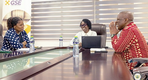 Dr Nii Moi Thompson (right), Chairman, NDPC, interacting with Abena Amoah (middle), Managing Director, GSE, and Diane Okine, GSE’s Head of Strategy Dr Nii Moi Thompson (right), Chairman, NDPC, interacting with Abena Amoah (middle), Managing Director, GSE, and Diane Okine, GSE’s Head of Strategy