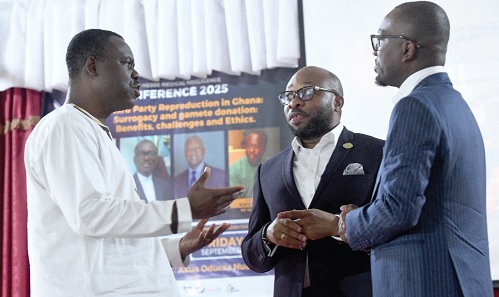 Dr Ernest Konadu (left), Head, Medical and Dental Health Service, Ministry of Health, interacting with Dr Promise Sefogah (middle), Vice-President, Fertility Society of Ghana. Picture: SAMUEL TEI ADANO Dr Ernest Konadu (left), Head, Medical and Dental Health Service, Ministry of Health, interacting with Dr Promise Sefogah (middle), Vice-President, Fertility Society of Ghana. Picture: SAMUEL TEI ADANO
