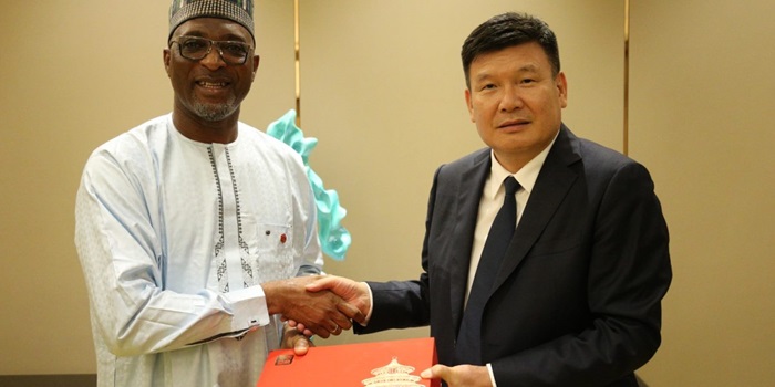 Interior Minister, Mr Muntaka Mohammed-Mubarak, in a handshake with China’s Vice Minister of Public Security, Mr Ling Zhifeng, after bilateral talks in Beijing China pledges support for Ghana’s fight against galamsey and cybercrime