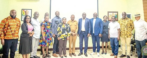 Ike Cudjoe (5th from right), Executive Director of AAG; Abraham Amaliba (6th from right), Director-General of the NRSA, with AAG and the NRSA executive after the inauguration of the joint technical team