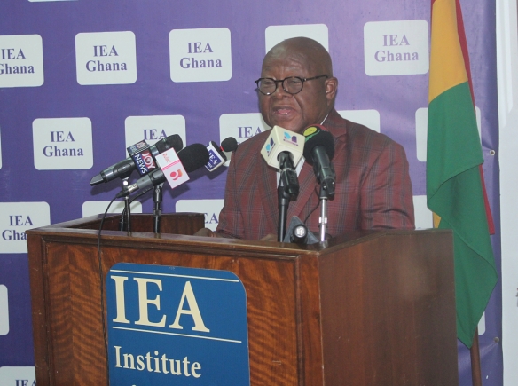 Prof. Aaron Mike Oquaye, former Speaker of Parliament,  delivering the presentation. Picture: ERNEST KODZI 
