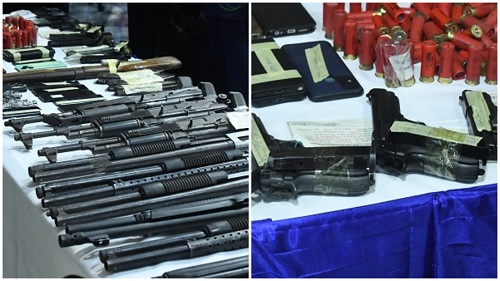 Some seized weapons displayed during the press conference at the Police Headquarters in Accra. Pictures: SAMUEL TEI ADANO