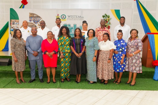Estelle Jacqueline Asare (center, front row) pictured with Prof. Ibok Oduro (fourth from right), President and Founder of WiSTEMGh, alongside dignitaries and special guests at the 2025 WiSTEM Bootcamp.