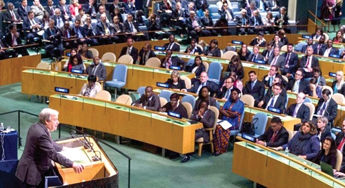 Secretary-General António Guterres addressing the General Assembly