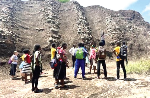 Tourists arrive at the Tanoboase Sacred Grove