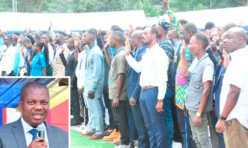 Some of the graduates at the Energy Commission 23rd Wiring graduation ceremony in Accra. INSET: Prof. Gartchie Gatsi, Board Chairman, Energy Commission, addressing graduates Picture: SAMUEL TEI ADANO