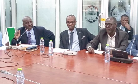 Dr Adam (2nd from left), CEO, Korle Bu Teaching Hospital,  addressing the committee. With him are Gideon Gawuga (2nd from right), acting Director, Finance, and other management team of the hospital