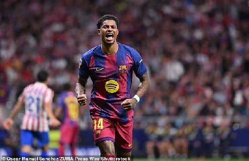 Marcus Rashford netted the first of Barcelona's two goals in a win over Atletico Madrid on Saturday