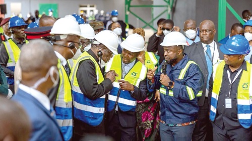 President Emmerson Dambudzo Mnangagwa (3rd from left) of Zimbabwe and his entourage being ushered around the facility during the visit