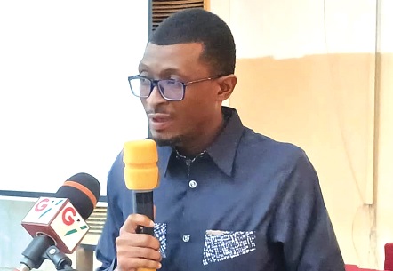 Worlanyo Kojo Forster (right), National Director in charge of Advocacy and partnerships of the International Justice Mission, addressing chiefs and queenmothers in Koforidua