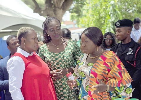 Elizabeth Ofosu-Adjare (right), Minister of Trade and Agribusiness, speaking to a participant in the Women Investment Summit Africa 2026